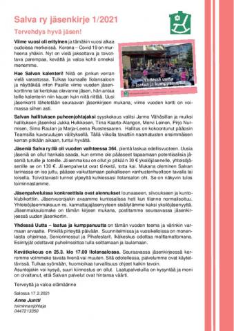 Jäsenkirje 1 2021